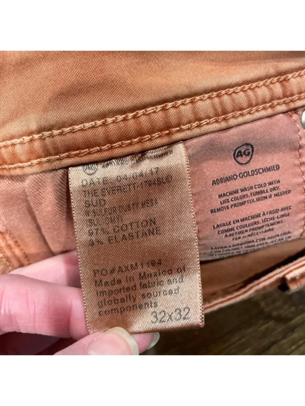 AG Everett SUD Slim Straight Pant Mens 32x33 Orange Dusty Mesa Stretch Trouser